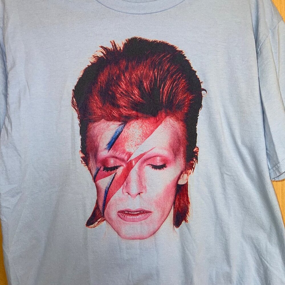 Port Company Mens Tee Shirt Size Large Blue David Bowie Crew Neck Pure Cotton - Picture 3 of 8